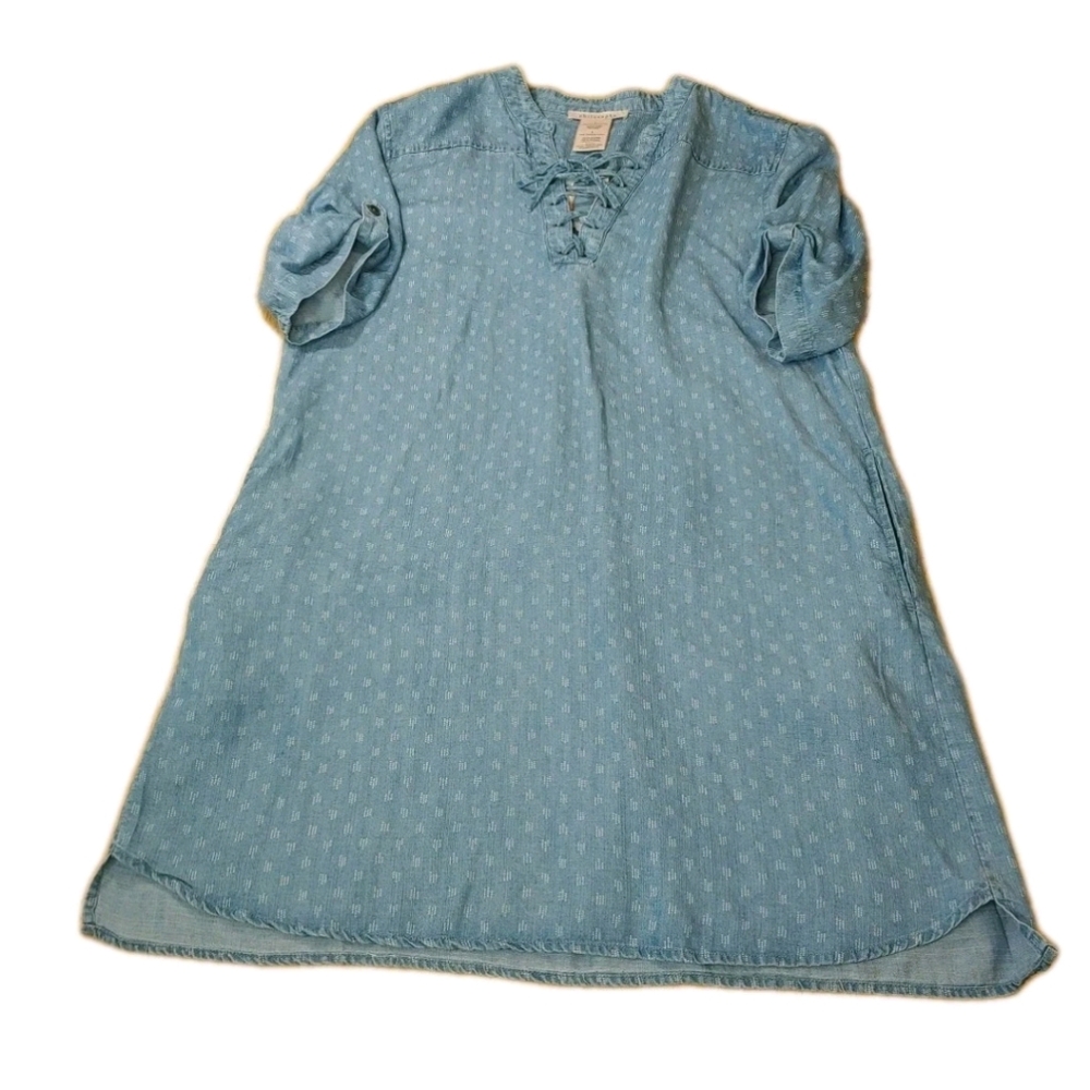 Philosophy Tunic Shirt Dress Woman Large Blue Raindrop Print Tencel Lace Up Nwt - Picture 6 of 14